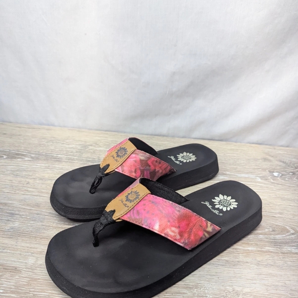 Yellow Box Pink Patterned Thong Sandals with Black Soles